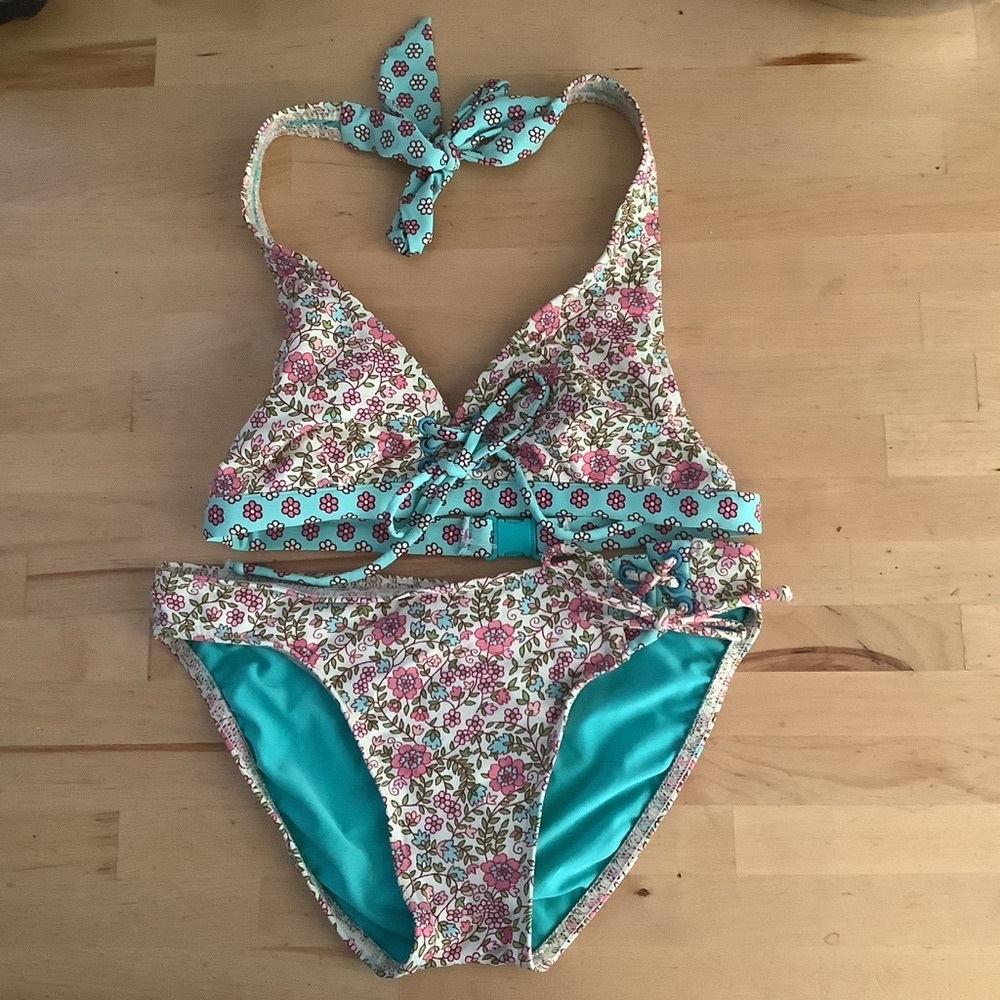 MAIA SWIMWEAR adorable floral bikini set aqua women’s XS, EUC